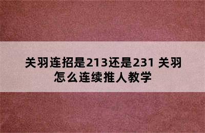 关羽连招是213还是231 关羽怎么连续推人教学